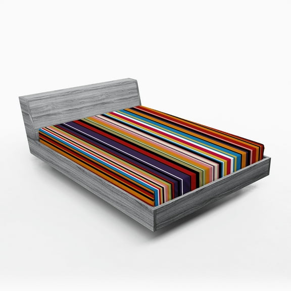 Ambesonne Abstract Fitted Sheet, Vibrant Colors Striped, Full Size, Multicolor