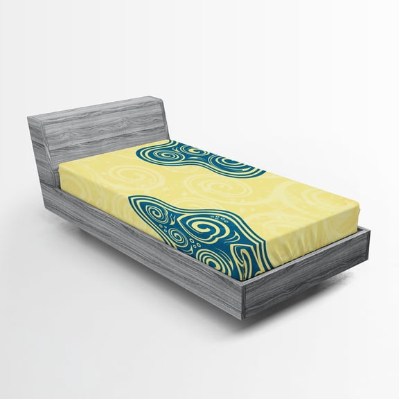 Ambesonne Abstract Fitted Sheet, Vintage Floral Spiral, Twin XL Size, Yellow Blue