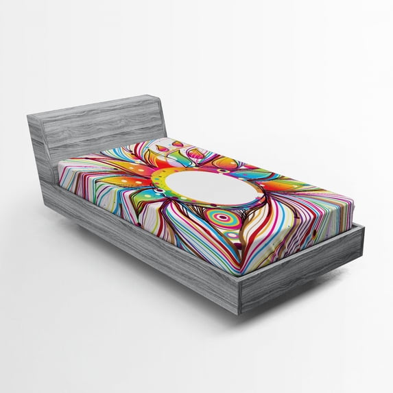Ambesonne Abstract Fitted Sheet, Wavy Flowers Blossoms, Twin XL Size, Multicolor