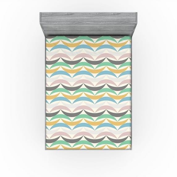 Ambesonne Abstract Fitted Sheet, Wavy Geometric Stripes Art, Queen Size, Off White Multicolor