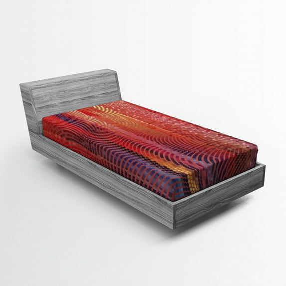 Ambesonne Abstract Fitted Sheet, Wavy Mosaic Pixelated, Twin Size, Multicolor