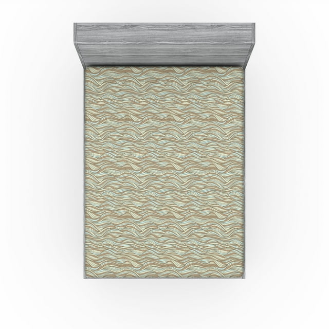 Ambesonne Abstract Fitted Sheet, Wavy Stripes Geometric Art, King Size, Soft Blue Cocoa and Khaki