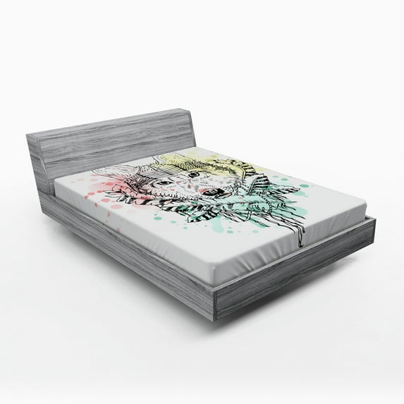 Ambesonne Abstract Fitted Sheet, Wild Tribe Animal Wolf, Queen Size, Multicolor