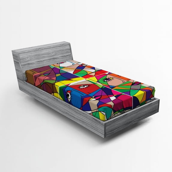 Ambesonne Abstract Fitted Sheet, Woman Face in Glass, Twin Size, Multicolor
