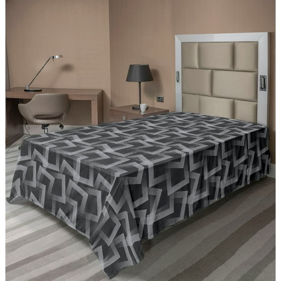 Ambesonne Abstract Flat Bedding Sheet Soft Top Sheet, Halftone Effect Dots Print, Twin XL, Dark Grey and White