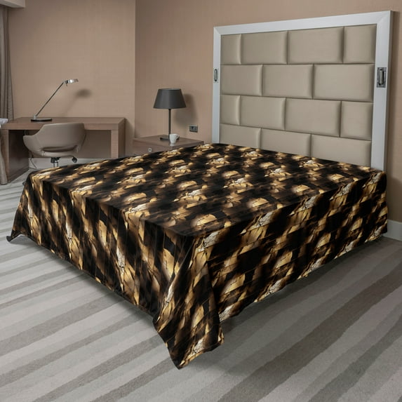 Ambesonne Abstract Flat Bedding Sheet Soft Top Sheet, Marble Print Grunge Design, King, Camel Eggshell Off White