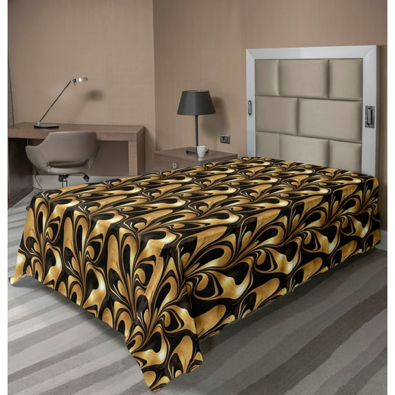 Ambesonne Abstract Flat Bedding Sheet Soft Top Sheet, Oriental Influenced Swirls, Twin, Pastel Brown and Dark Brown