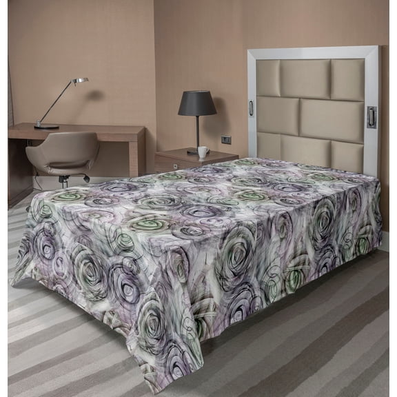 Ambesonne Abstract Flat Bedding Sheet Soft Top Sheet, Sketchy Surreal Roses Art, Twin, Dark Green Pale Lavender