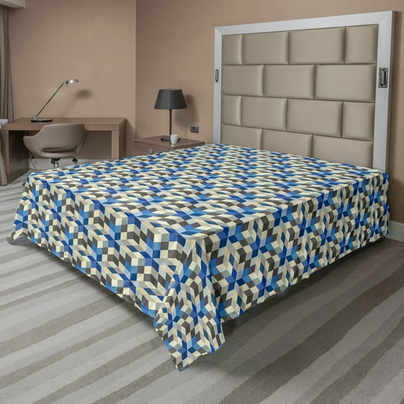 Ambesonne Abstract Flat Sheet, 3D Cube Modern Art, Queen Size, Multicolor