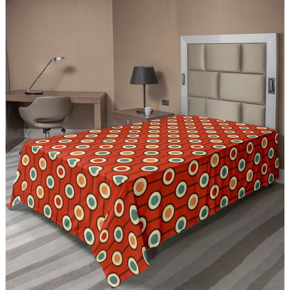 Ambesonne Abstract Flat Sheet, 60s Style Hippie Dots, TwinXL Size, Multicolor
