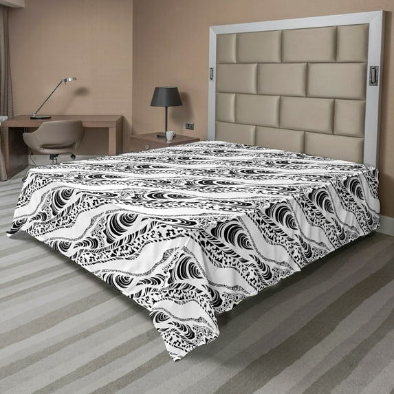 Ambesonne Abstract Flat Sheet, Animal Skin Patterns, California King, Black White