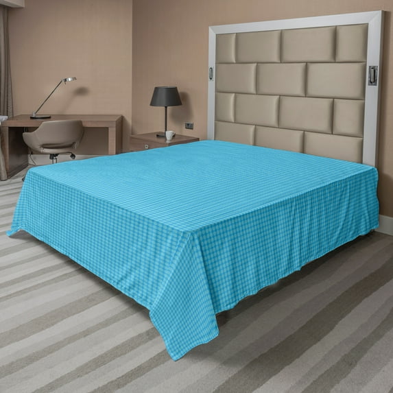 Ambesonne Abstract Flat Sheet, Aqua Tone Layout of Items, Full Size, Aqua and Deep Sky Blue