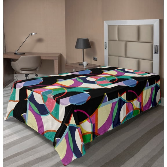 Ambesonne Abstract Flat Sheet, Art Deco Motifs Graphic, Twin Size, Multicolor Black