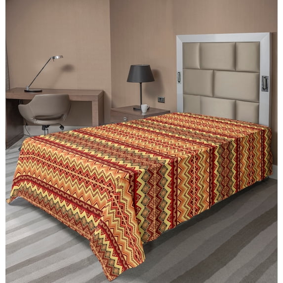 Ambesonne Abstract Flat Sheet, Aztec Folk Ornament, TwinXL Size, Orange and Yellow