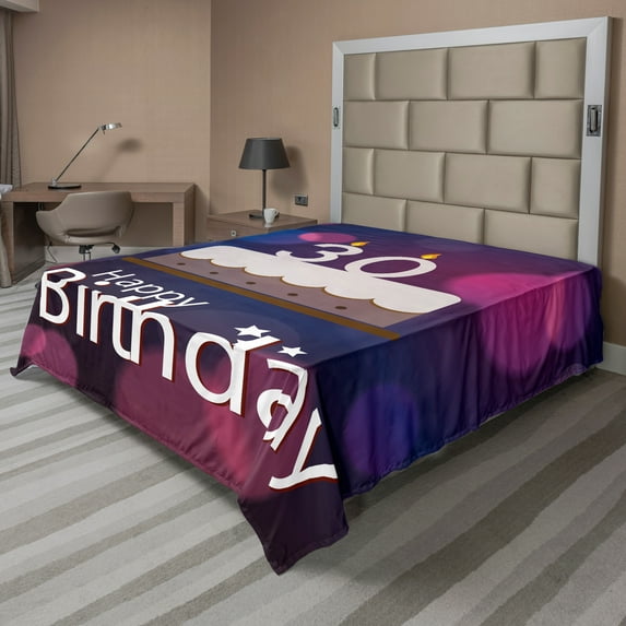 Ambesonne Abstract Flat Sheet, Birthday Cake Candles, King Size, Pink Navy Blue White