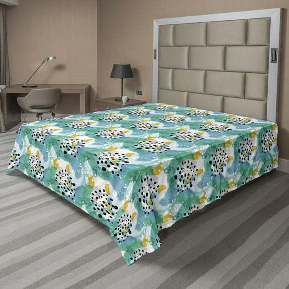 Ambesonne Abstract Flat Sheet, Black Spots Scribble Art, King Size, Multicolor