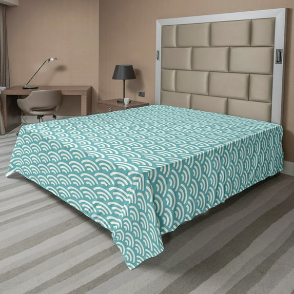 Ambesonne Abstract Flat Sheet, Bold Water Fishing, King Size, Turquoise White