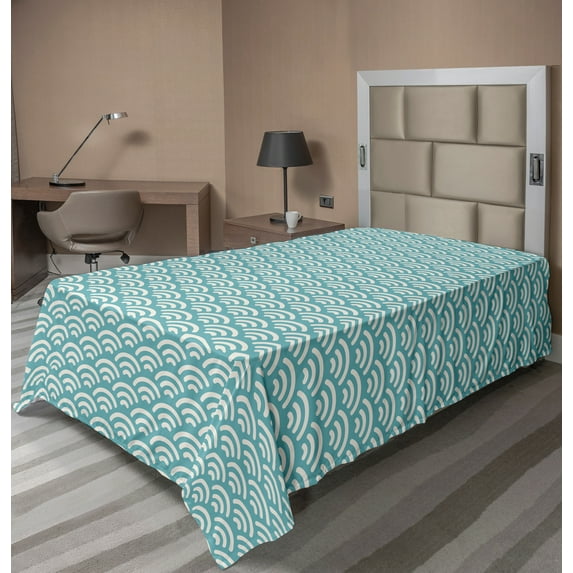 Ambesonne Abstract Flat Sheet, Bold Water Fishing, TwinXL Size, Turquoise White