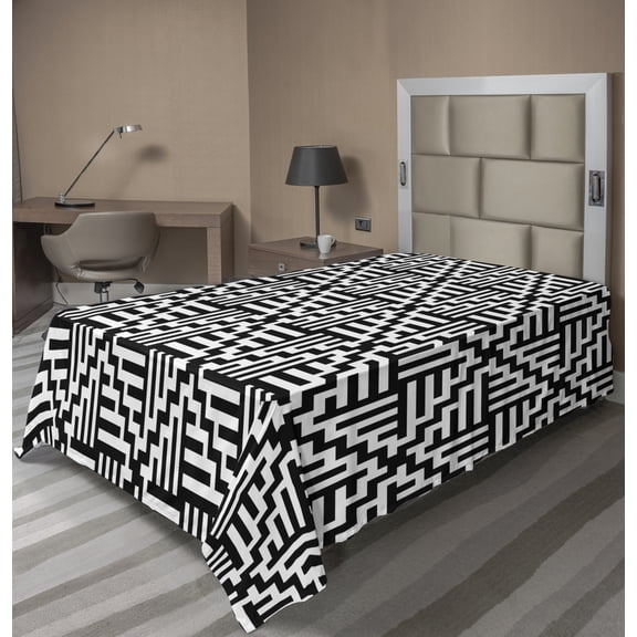 Ambesonne Abstract Flat Sheet, Bold Zigzags and Stripes, TwinXL Size, Charcoal Grey and White