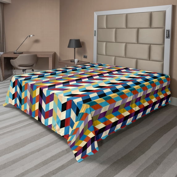 Ambesonne Abstract Flat Sheet, Braided Look Surreal Art, Queen Size, Multicolor