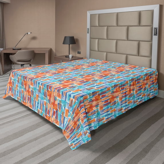 Ambesonne Abstract Flat Sheet, Brush Stroke Arrangement, King Size, Multicolor