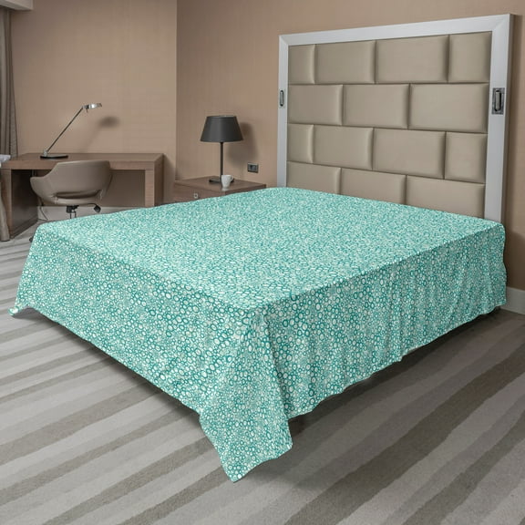 Ambesonne Abstract Flat Sheet, Bubbles in Aquatic Tones, King Size, Almond Green Seafoam