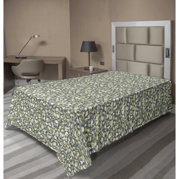 Ambesonne Abstract Flat Sheet, Butterflies Flowers Motif, TwinXL Size, Multicolor