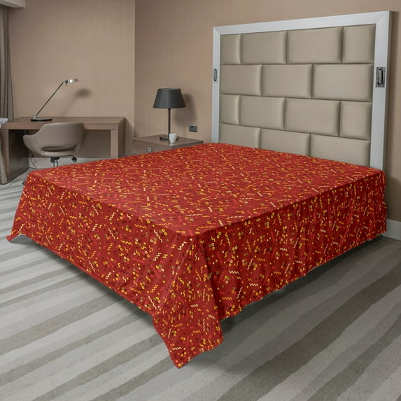 Ambesonne Abstract Flat Sheet, Cheerful Motif Memphis Art, King Size, Vermilion and Multicolor