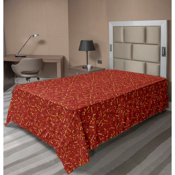 Ambesonne Abstract Flat Sheet, Cheerful Motif Memphis Art, TwinXL Size, Vermilion and Multicolor