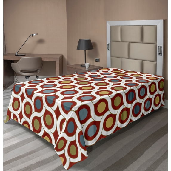 Ambesonne Abstract Flat Sheet, Circles Curvy Lines, TwinXL Size, Multicolor