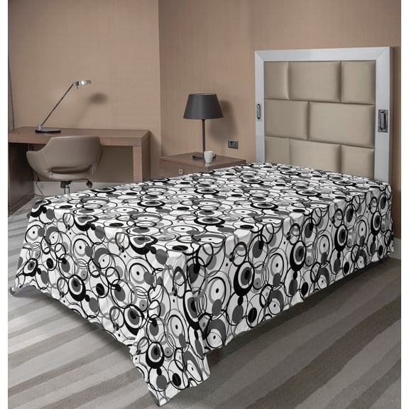 Ambesonne Abstract Flat Sheet, Circles Dots Modern, TwinXL Size, Grey Black White
