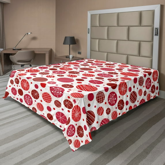 Ambesonne Abstract Flat Sheet, Circles Snowflake Motifs, California King, White Dark Pink