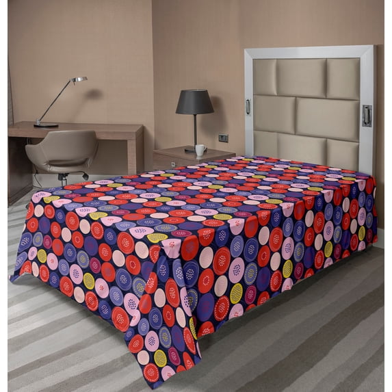 Ambesonne Abstract Flat Sheet, Circles and Dots Layout, Twin Size, Multicolor