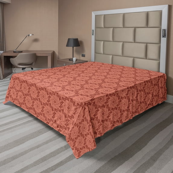 Ambesonne Abstract Flat Sheet, Circular and Wavy Strokes, Full Size, Pale Rust and Dark Rust