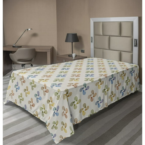 Ambesonne Abstract Flat Sheet, Circulating Vortex Spirals, Twin Size, Multicolor