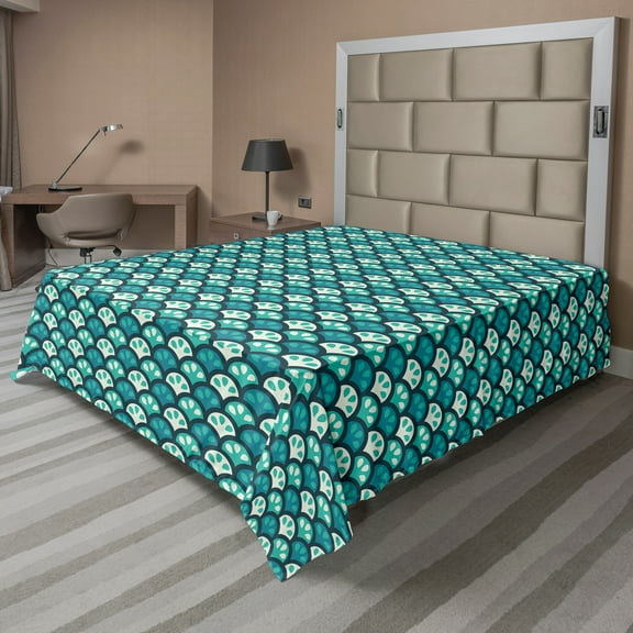 Ambesonne Abstract Flat Sheet, Citrus Fruit Tropical, Queen Size, Sea Green Teal White
