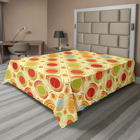 Ambesonne Abstract Flat Sheet, Colorful Dots Striped, King Size, Multicolor