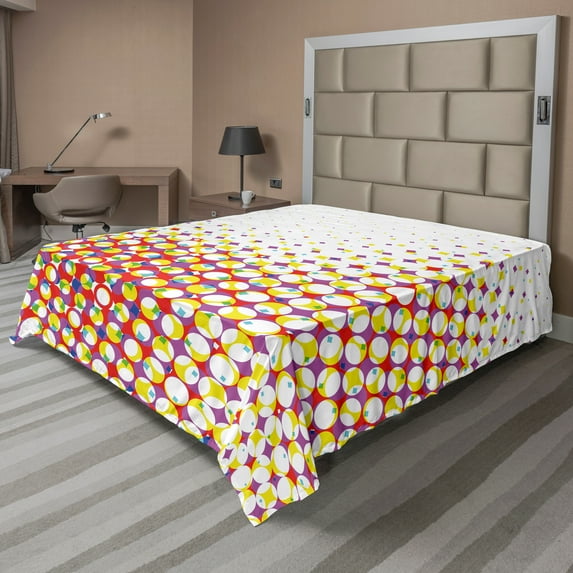 Ambesonne Abstract Flat Sheet, Colorful Halftone Effect, Queen Size, White and Fuchsia