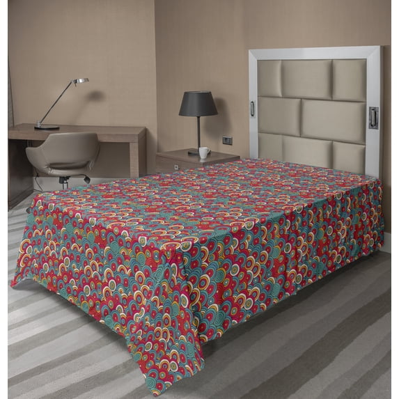 Ambesonne Abstract Flat Sheet, Colorful Intricate Circles, TwinXL Size, Marigold Dark Coral