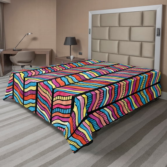 Ambesonne Abstract Flat Sheet, Colorful Rainbow Leaf, Full Size, Multicolor