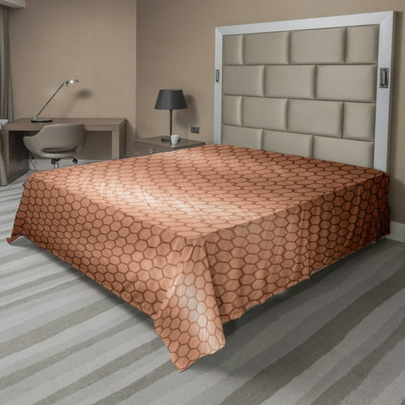 Ambesonne Abstract Flat Sheet, Comb Pattern Waves, Queen Size, Pale Rust
