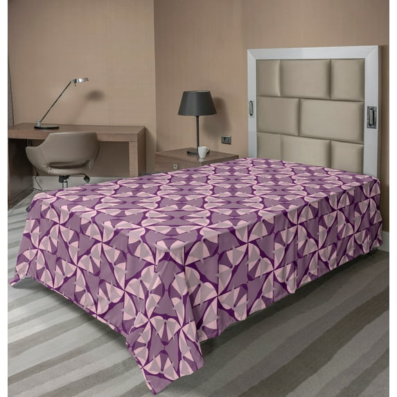 Ambesonne Abstract Flat Sheet, Complex Shapes Design Art, TwinXL Size, Purple Mauve Pale Pink