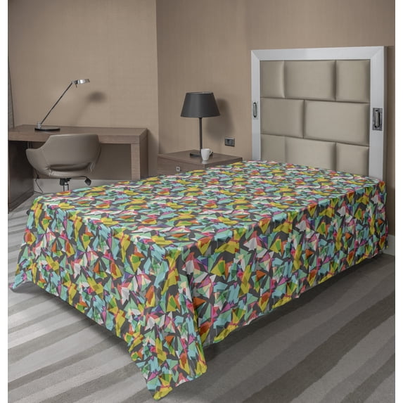 Ambesonne Abstract Flat Sheet, Complex Vivid Triangles, TwinXL Size, Multicolor