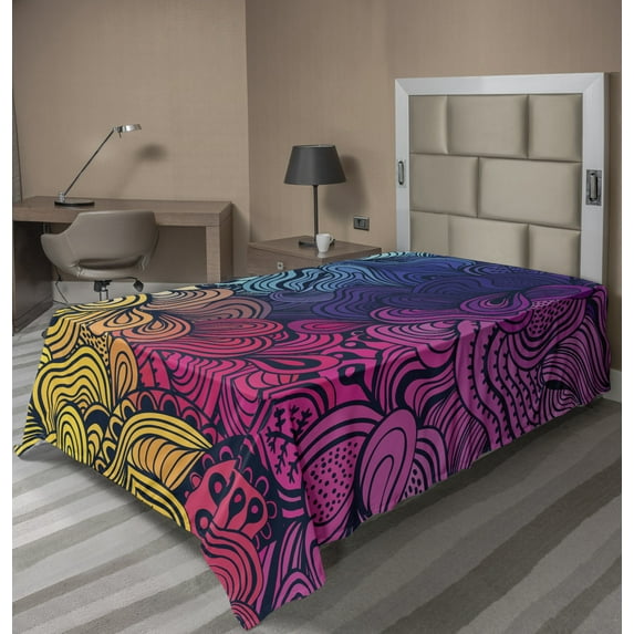 Ambesonne Abstract Flat Sheet, Contemporary Bloom Swirls, Twin Size, Multicolor