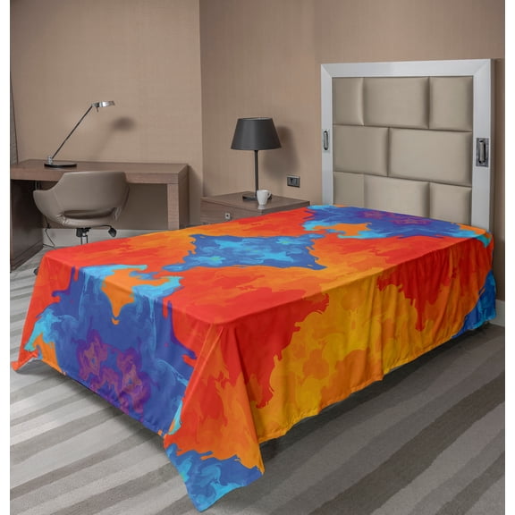 Ambesonne Abstract Flat Sheet, Contemporary Blue Orange, Twin Size, Multicolor