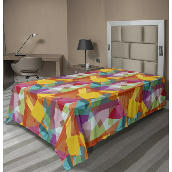 Ambesonne Abstract Flat Sheet, Contemporary Colorful, Twin Size, Multicolor