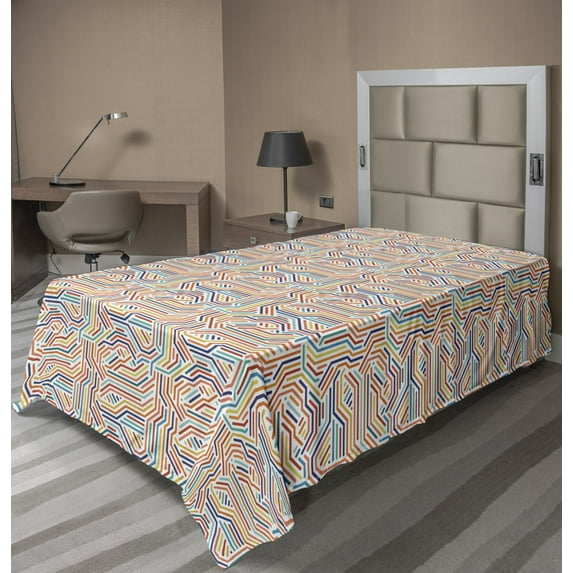 Ambesonne Abstract Flat Sheet, Contemporary Vivid Stripes, Twin Size, Multicolor