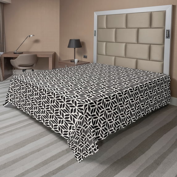 Ambesonne Abstract Flat Sheet, Continuing Ornate Strokes, California King, Eggshell and Dark Grey