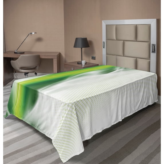 Ambesonne Abstract Flat Sheet, Cool Wavy Floral, TwinXL Size, Dark Green White