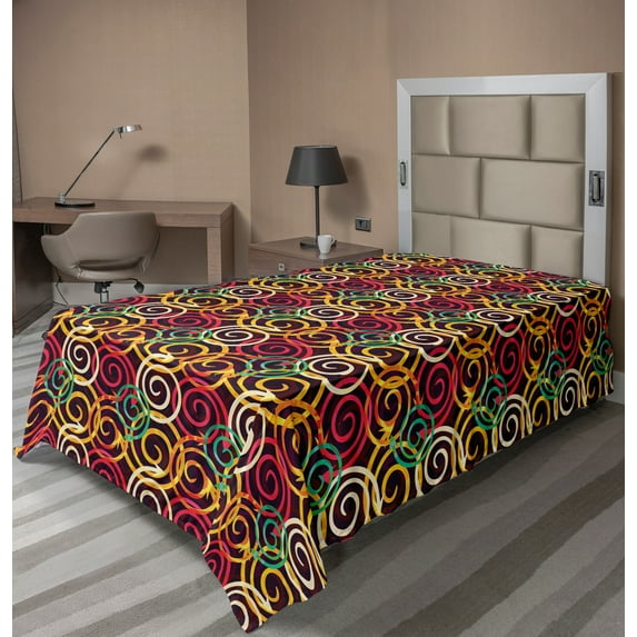 Ambesonne Abstract Flat Sheet, Curved Spiral Arrows, TwinXL Size, Multicolor
